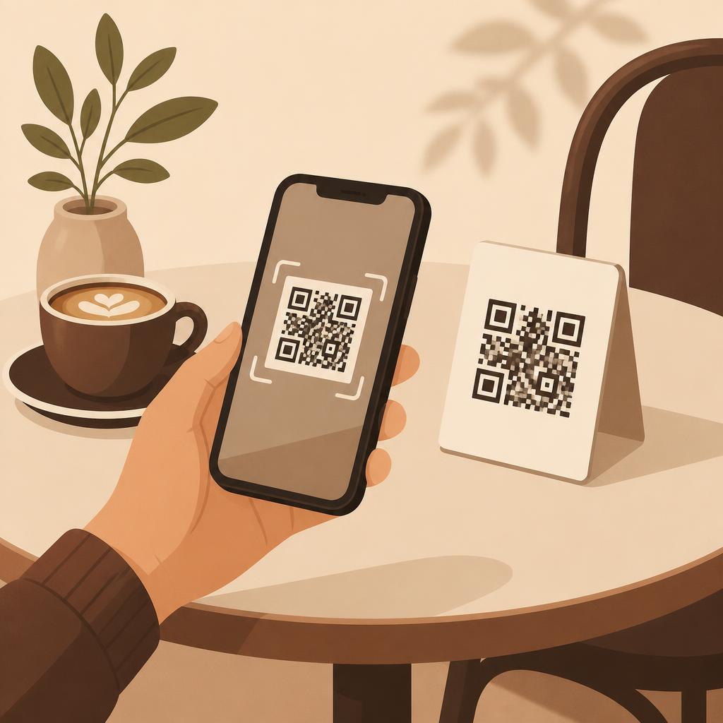 Telefon ile QR kod tarama illüstrasyonu